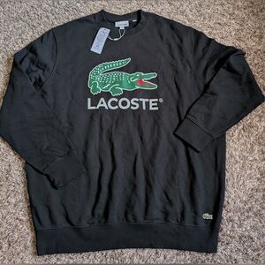 NWT Lacoste Black Big Crocodile Logo Cotton Crewneck Sweatshirt Men's 1XLB